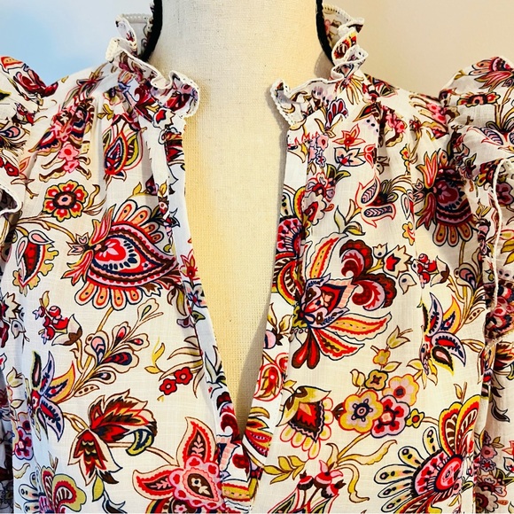 ME + EM Floral Paisley Ruffle Accent Long Sleeve Blouse Sz 4 - Picture 3 of 10